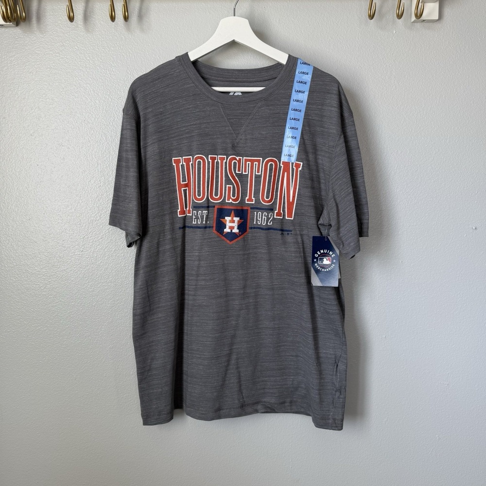 Houston Astros MLB Majestic Grey Short Sleeve Large T-Shirt Top Unisex‎ Baseball
